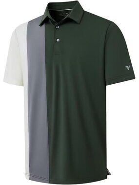 MensOlive GreenGolf Polo Shirt Dry Fit Short Sleeve Color Block Wick Tee